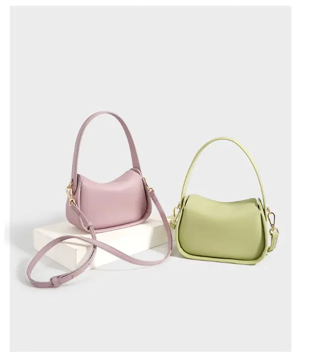 Genuine Leather Shoulder Tote Bag - Small Square Design