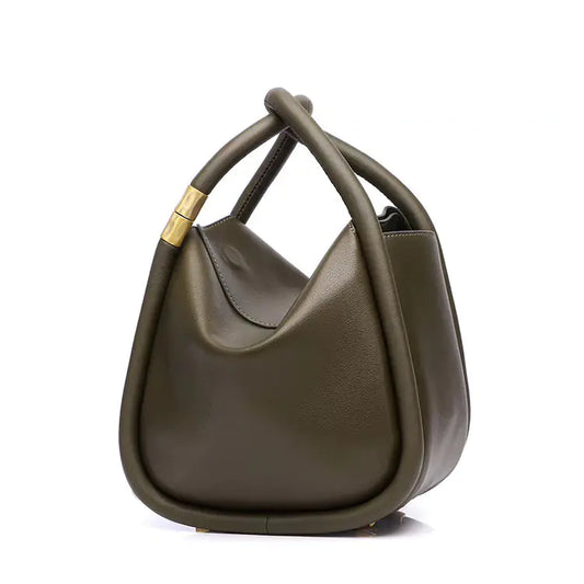 Genuine Leather Shoulder Tote Bag - Small Square Design