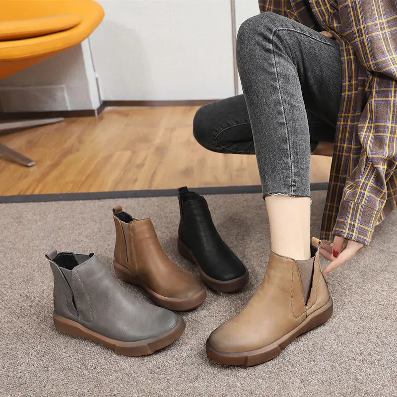 Retro Large Size Women's Beef Tendon Sole Short Boots