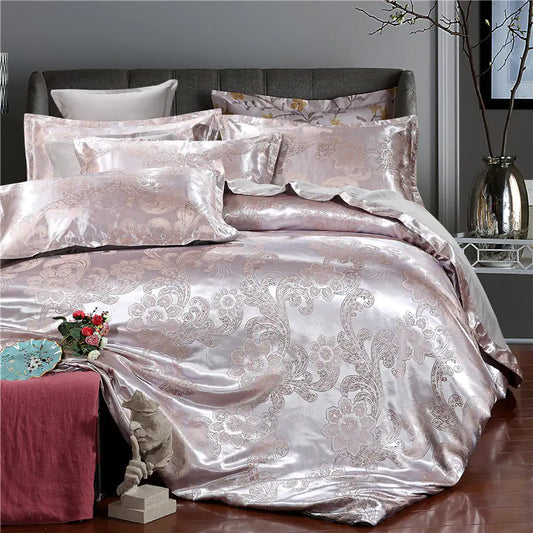 Silk Satin Jacquard 4-Piece Bedding Set with Duvet Cover