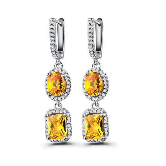 Zircon Earrings with Long Dual Pendant Design