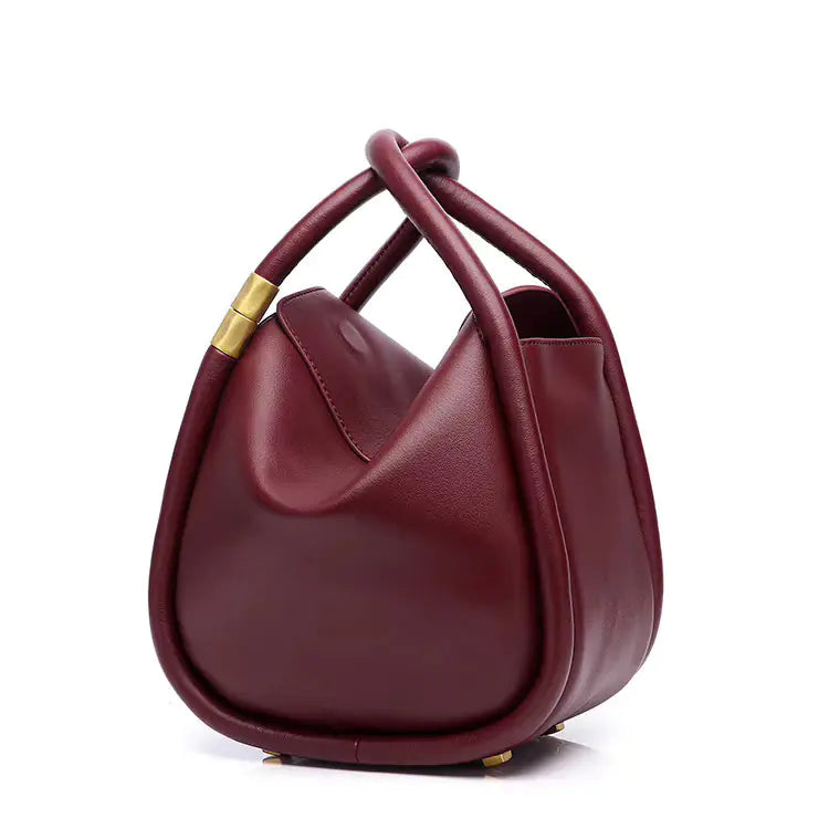 Genuine Leather Shoulder Tote Bag - Small Square Design